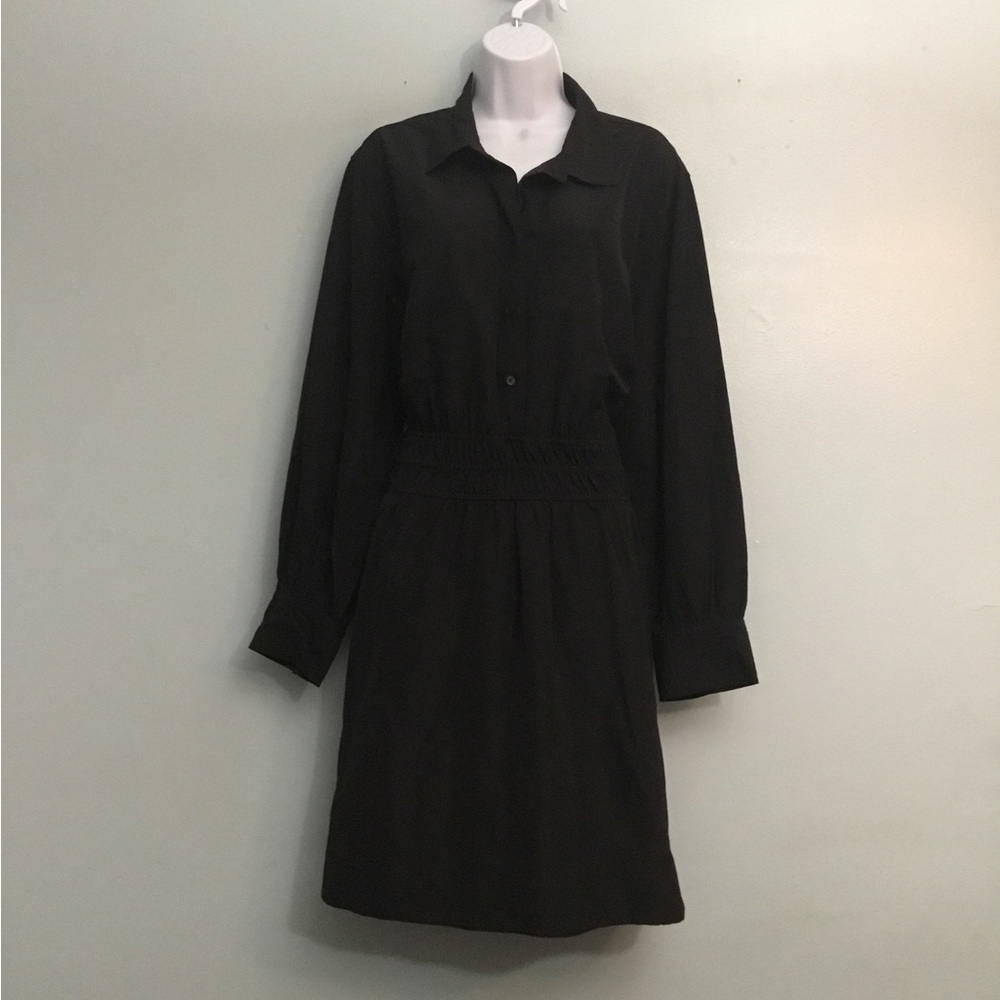 Free assembly Black Long-Sleeve Smocked-Waist Shirt Dress โ Women's
